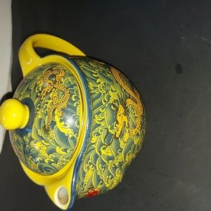 Kung fu ceramic tea pot, vibrant yellow green,  brighten up any day.